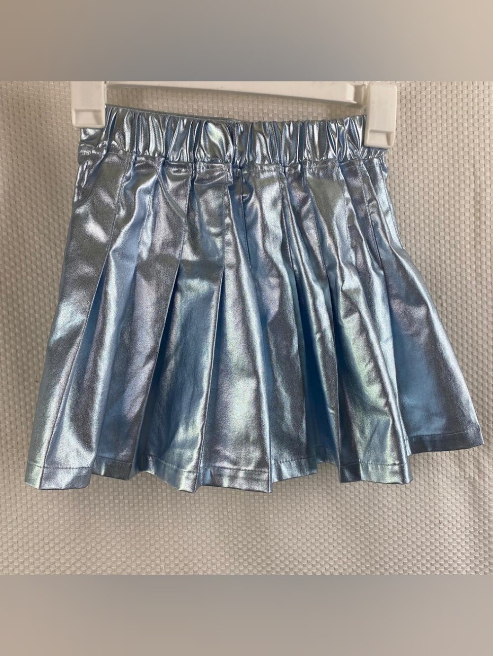 Justice Girls Metallic Blue Pleated Skirt Size Small 7/8 Shiny Skater Mini